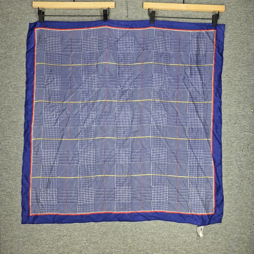 WYOMING TRADERS 100% SILK WILD RAG – BLUE PLAID WITH RED BORDER – 34" SQUARE - Picture 3 of 8